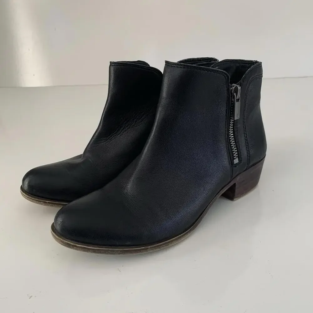 Lucky Brand Breah Double Zipper bootie Stacked Heel Brown Suede Ankle Boot 7.5 - Picture 3 of 9